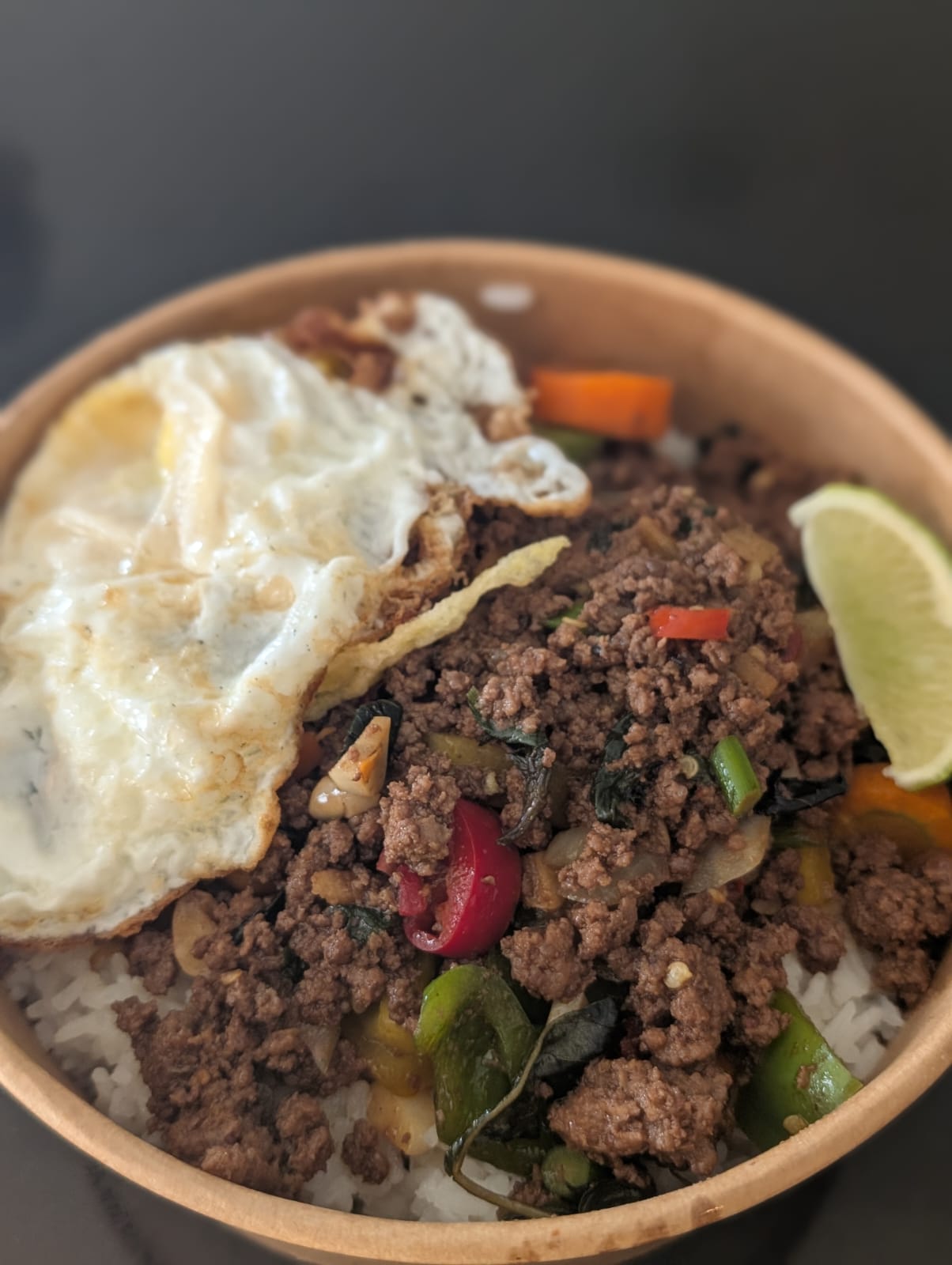Holy Basil Beef in Port Hope — Thai Pad Kra Pao with fried egg over rice